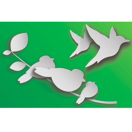 The paper birds sitting on a branch, spring, greens, the natureのイラスト素材