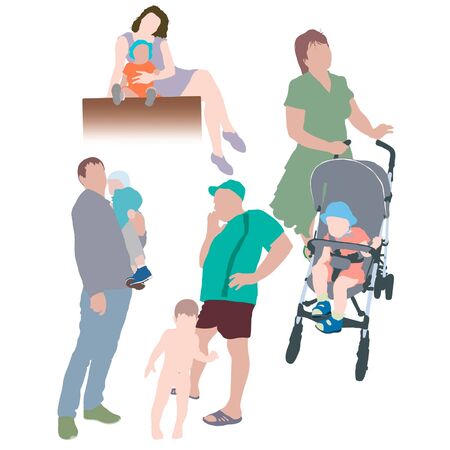 Silhouettes in color family, parents, mother, father and son, familyのイラスト素材