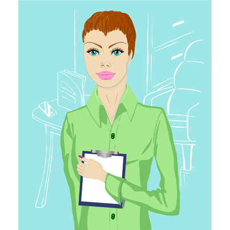 The girl the employee of office with documents against an officeのイラスト素材