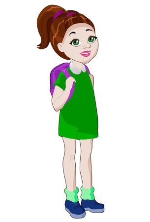 A beautiful schoolgirl isolated on a white background, back to schoolのイラスト素材