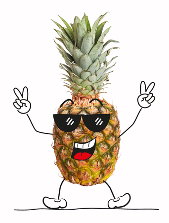 Pineapple with cartoon charactersの写真素材