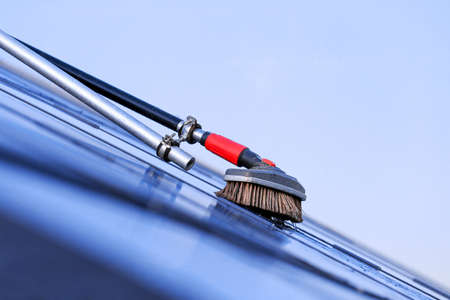 Photovoltaic modules that are cleaned of dust and pollenの写真素材