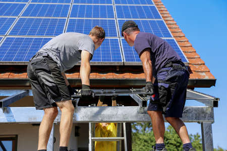 Installation of a glass roof for the terraceの写真素材