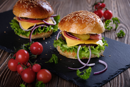 Hamburger with cutlet and cheese.の写真素材