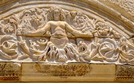 Antique objects and structures in Ephesus close-up, Selcuk, Turkey