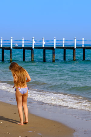 Antalya, Turkey. May 24, 2019. Papillon Zeugma Relaxury. Girl walking along the seashoreのeditorial素材