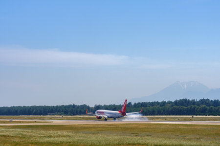 Antalya, Turkey, May 27, 2019. Boeng Airlines Corendon landed at the airportのeditorial素材