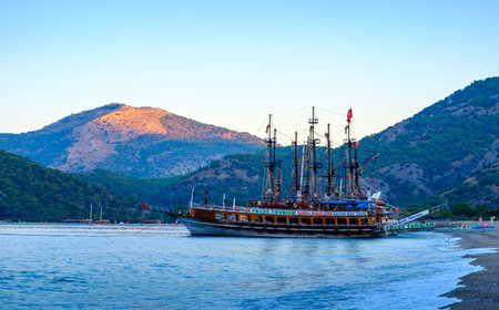 Oludeniz, Turkey - July 18, 2019 Ships are on the pierのeditorial素材