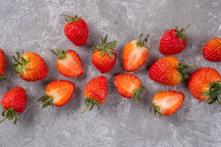 Healthy food. Fresh and juicy strawberries on the tableの写真素材