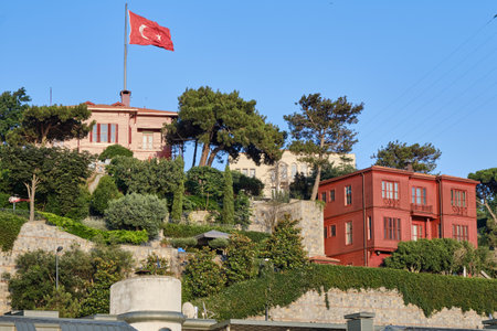Istanbul, Turkey, July 14, 2021, houses and buildings on the shore of Bosphorus in the Asian part of the cityのeditorial素材