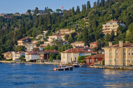 Istanbul, Turkey, July 14, 2021, houses and buildings on the shore of Bosphorus in the Asian part of the city On the Sunsetのeditorial素材