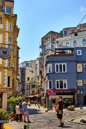 Istanbul, Turkey July 14, 2021, street cafes and shops are located in historic buildingsのeditorial素材