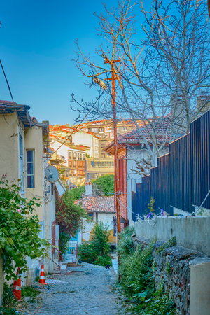 Colorful streets with old houses and bright flowers in Sileの写真素材
