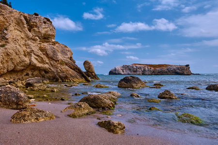 Seascape, Rocky shore of the Black Sea in Sile, Turkey