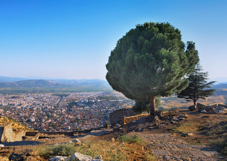 Bergama, Turkey, Acropolis - Antique Complex of the Ancient City of Pergama, located on a high hill,...