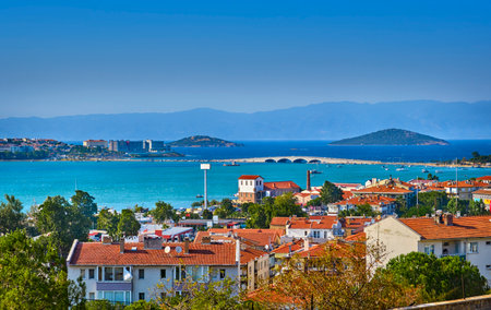 Ayvalik, Turkey. View of the Aegean Sea, Old Bridge and Cityの写真素材
