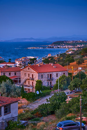 Ayvalik, Turkey, Cunda Island, panoramic view from the mountain of lovers to the city and the Aegean Seaの写真素材