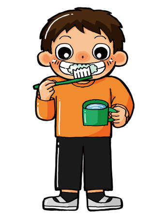 In this page, We offer the illust of a child brushing his or her teeth with a cup and a toothbrush.のイラスト素材