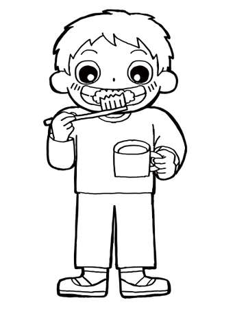 In this page, We offer the illust of a child brushing his or her teeth with a cup and a toothbrush.のイラスト素材