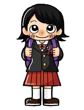 Clip art of a smiling child carrying a school bag.のイラスト素材