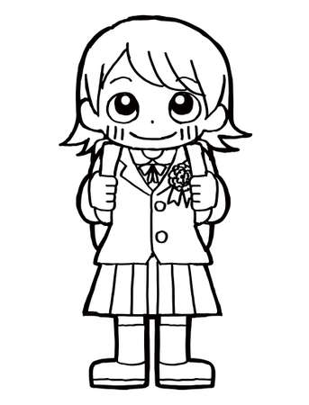 Clip art of a smiling child carrying a school bag.のイラスト素材