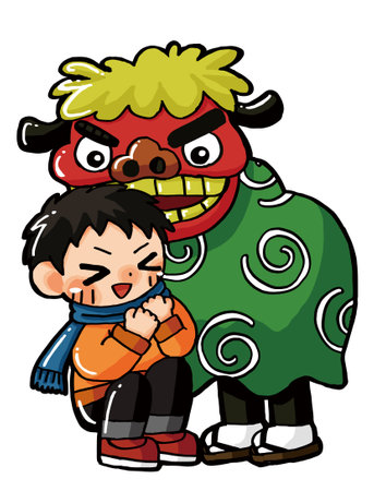 If you get bit on the head by a lion dance, it will bring you good luck for the year.のイラスト素材