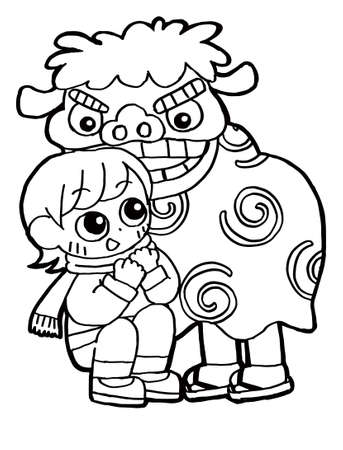 If you get bit on the head by a lion dance, it will bring you good luck for the year.のイラスト素材