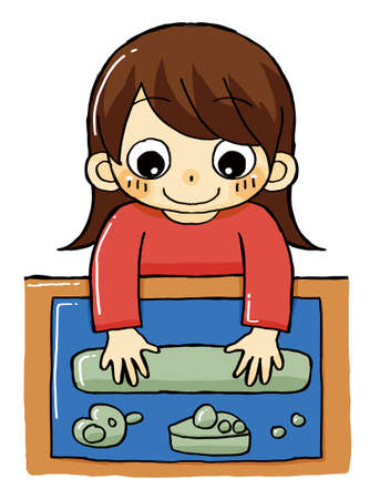 This is an illustration of a child playing with clay.のイラスト素材