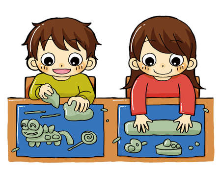 This is an illustration of children playing with clay.のイラスト素材