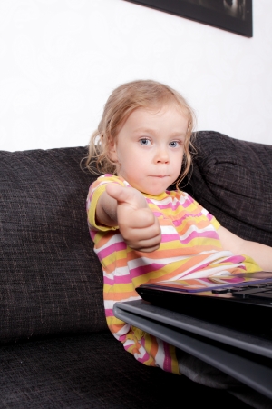 Girl with laptopの写真素材