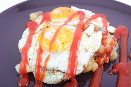 Staple food with fried eggの写真素材
