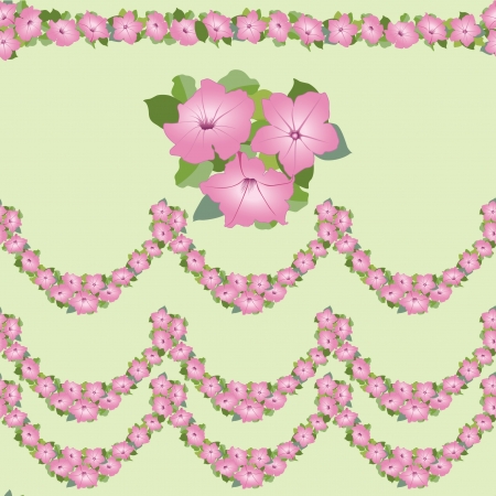 flpral seamless border with pink flowers petunia garlandのイラスト素材