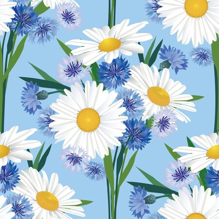 Seamless floral pattern with flowers chamomile and cormflowerのイラスト素材