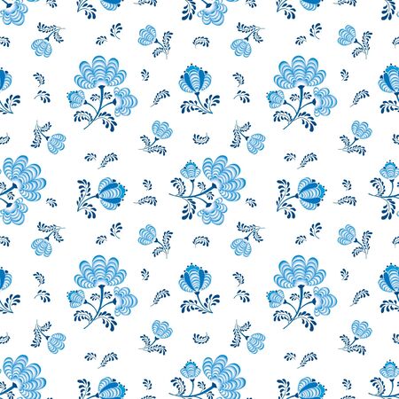 seamless pattern with flower bouquet ornament on white background in russian style のイラスト素材