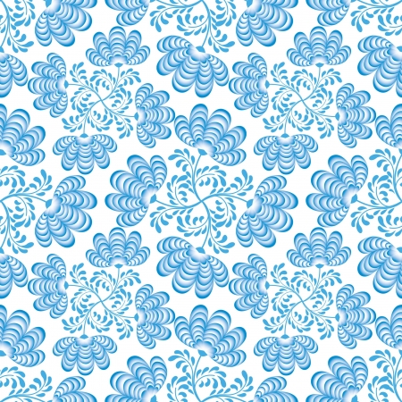 abstract floral seamless pattern  blue flowers on white background  in russian style Gzhel のイラスト素材