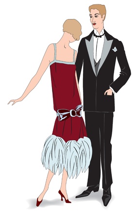Couple on party, Flapper girl with man  Retro fashion party 1920s styleのイラスト素材