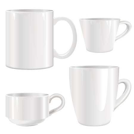 Cup set  White cups collection in photorealistic style のイラスト素材