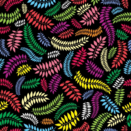 Abstract floral multicolored  seamless background  leaves seamless pattern over blackのイラスト素材