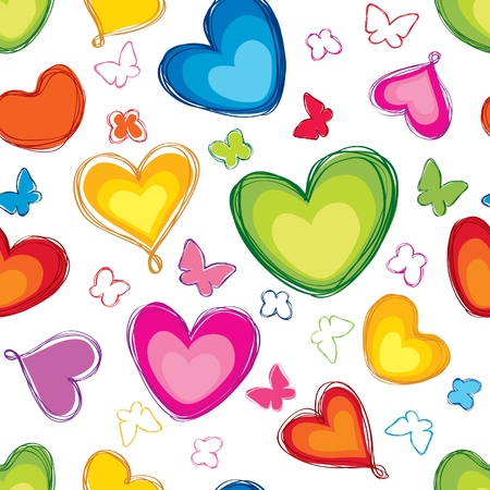 hearts and butterfly seamless background  St  Valentin s day pattern  Abstract paintbrushed  texture のイラスト素材