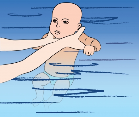 baby first swimming lesson wiht mother のイラスト素材