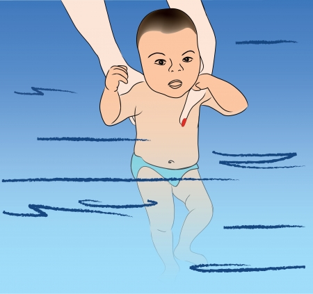 baby first swimming lesson wiht mother のイラスト素材