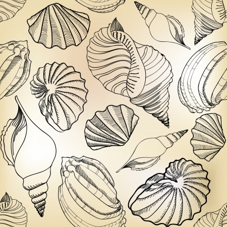 Sea shell seamless pattern  Sand beach seamless holiday background  のイラスト素材