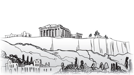 Acropolis Hill in Athens  Hand drawn landmark - ancient greece のイラスト素材