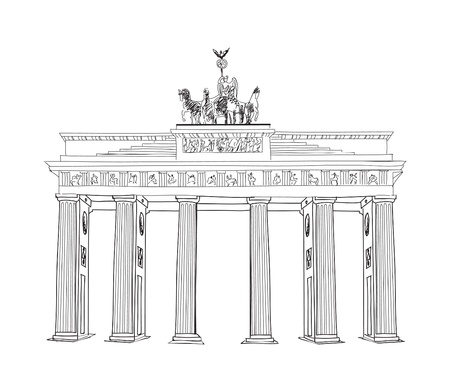 The Brandenburg gate  Berlin arch symbol  Hand drawn pencil sketch vector illustration isolated on white background のイラスト素材