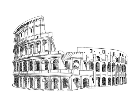 Colosseum in Rome, Italy  Landmark of Coliseum, hand drawn illustration  Rome city landscape  のイラスト素材