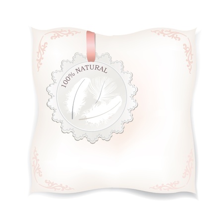 White pillow isolated  Natural down label  Natural product label  Feather Vector illustration  のイラスト素材