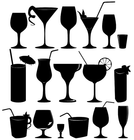 Drink icon set  Glass collection - vector silhouette  Cocktail party icons set  のイラスト素材