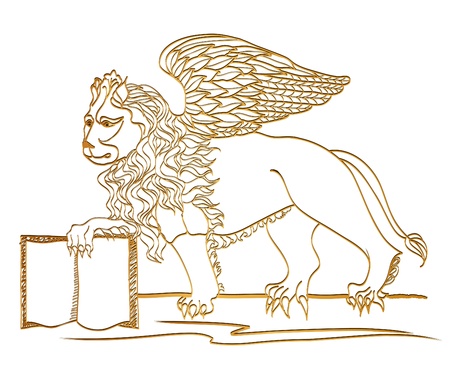 Winged Lion in  , golden sculpture, St  Mark symbol, Venice のイラスト素材
