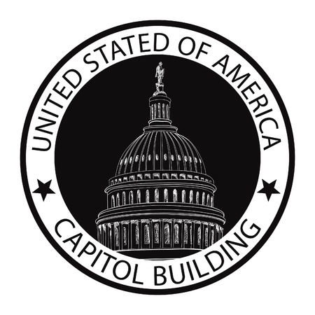Capitol Building Hand Drawn Vector Label  United States Capitol Grunge Rubber Stamp  DC icon  Capitol hill, U  S  Capitol dome  のイラスト素材