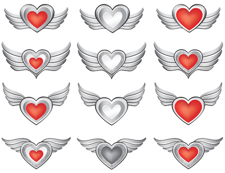 Heart with wings set  Valentine s day love symbol vector collection  のイラスト素材